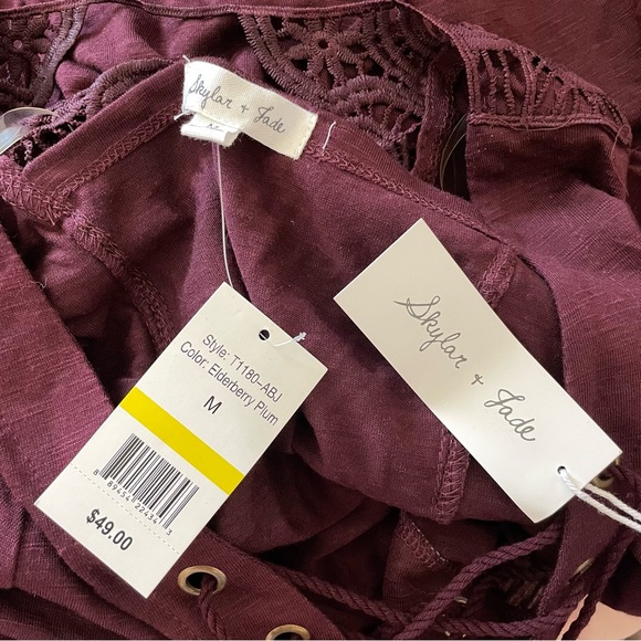 NWT Skylar & Jade Women’s Plum Lace Up Long Sleeve Blouse Size Medium - Picture 6 of 6
